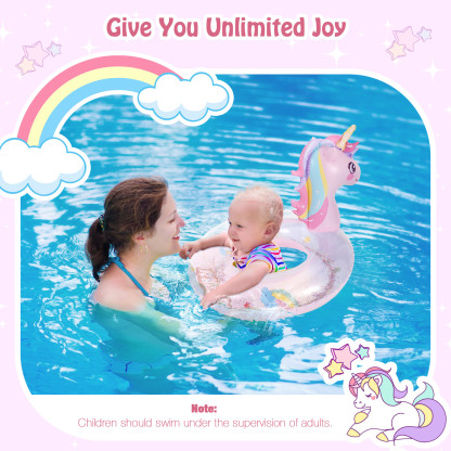 MoKo Unicorn Pool Floats for Kids, Inflatable Swimming Ring Swim Floaties Lake Toys Party Supplies, Pink