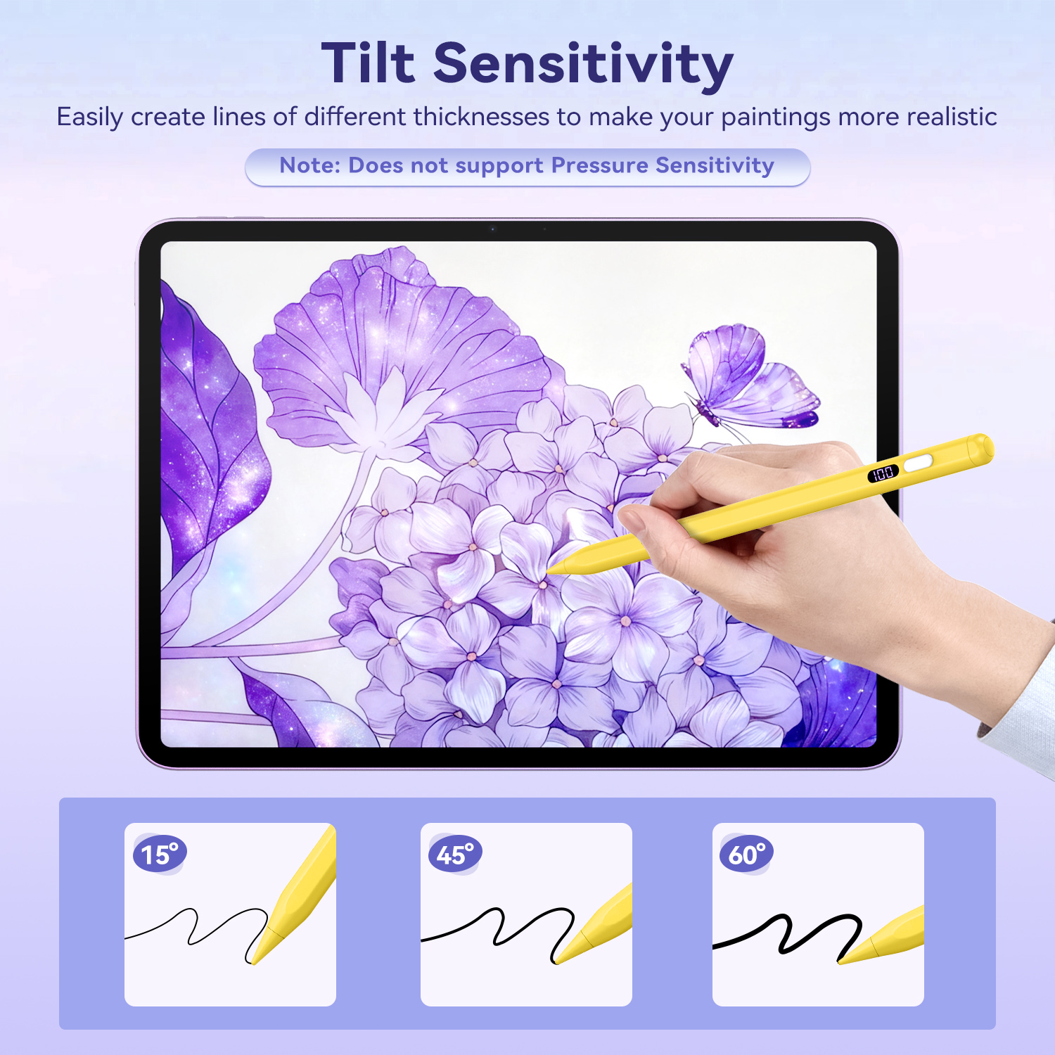 TiMOVO iPad Pencil with Power Display, Stylus Pen for 2018-2025 Apple iPad (A16)11/10/9/8/7/6 Gen, Air M3/M2 11"/13"/5/4/3, Mini 7/6/5, Pro M4 13"/12.9"/11", Yellow