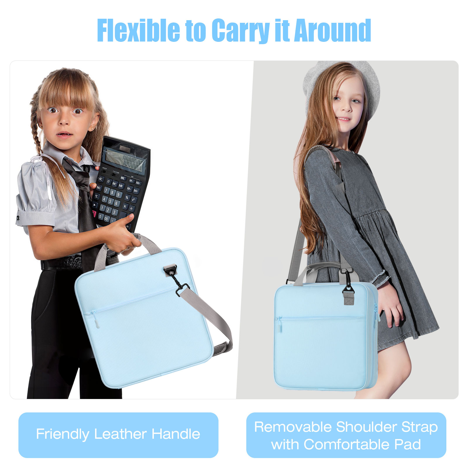 MoKo Zipper Binder, 2 inch 3 Ring 500 Sheet Capacity Multi-Pocket School Binder, Blue