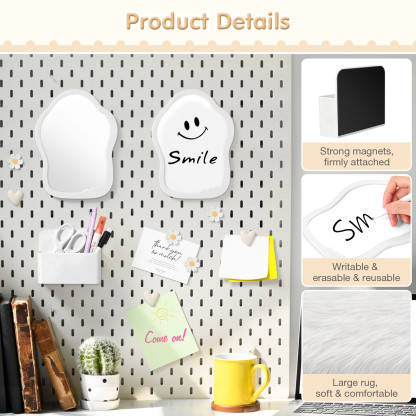 MoKo Locker Accessories Kit, 17Pcs Cute Locker Organizer Accessories Set Includes Magnetic Locker Mirror, Whiteboard, Hooks, Magnets, Pen, Comb and Eraser, Supplies, Office, White
