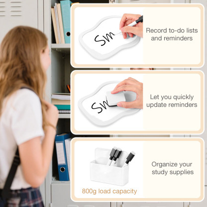 MoKo Locker Accessories Kit, 16Pcs Cute Locker Decor Accessories Set Includes Magnetic Locker Mirror, Whiteboard, Hooks, Magnets, Pen, Comb and Eraser, Supplies, Office, White