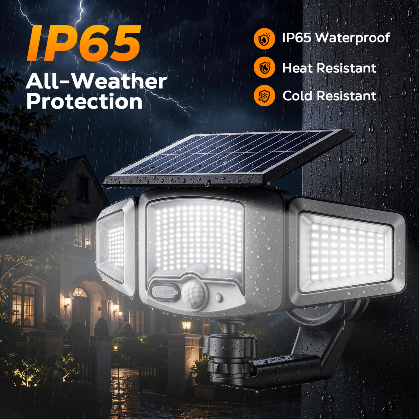 Outdoor Solar Lights Magnetic Solar Lights, 231 LED Motion Sensor Wall Light, 3-Head Adjustable Solar Lights, 3 Modes Solar USB Charge, IP65 Waterproof for Yard Patio (2 Pack)