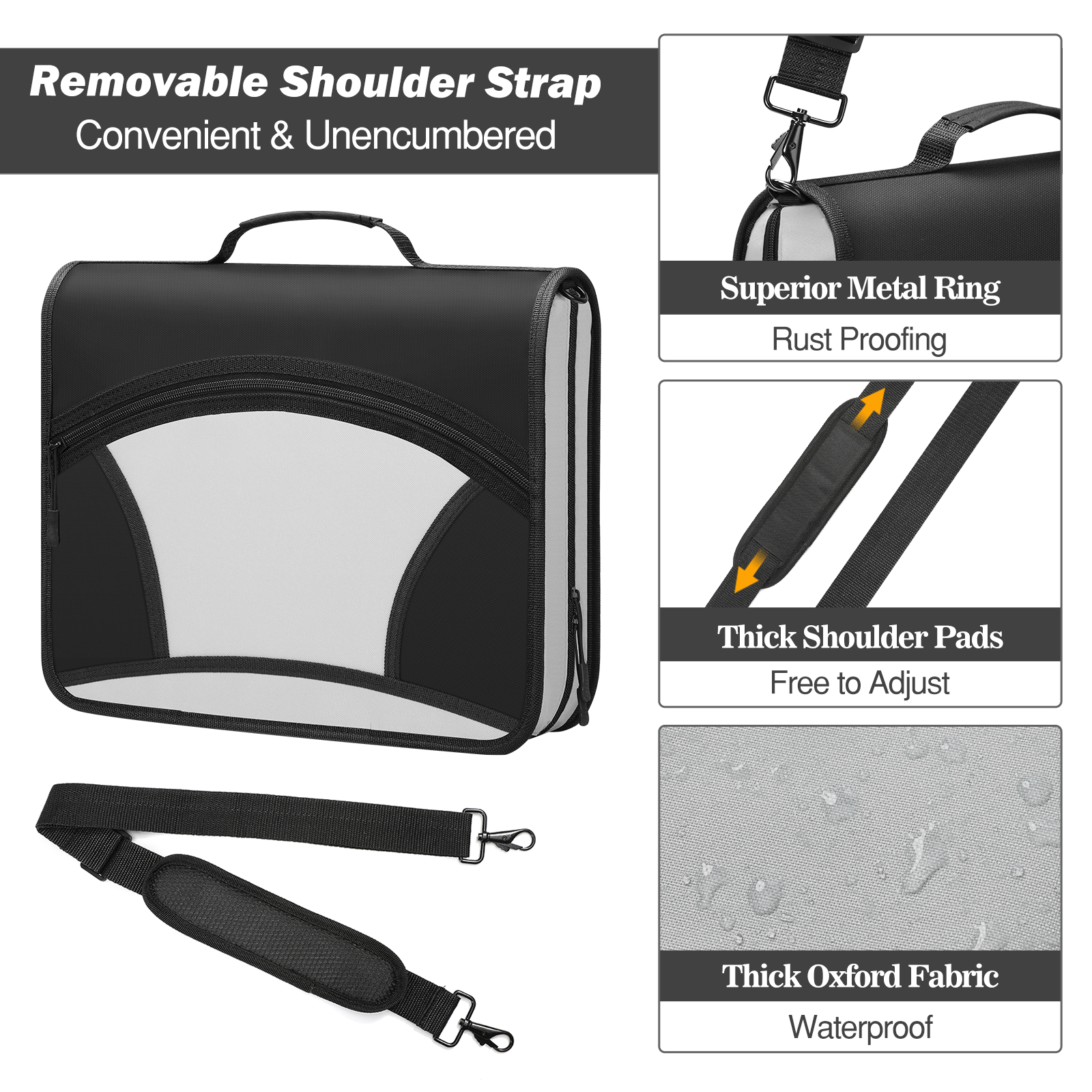  MoKo Zipper Binder, 3 in 3 Ring 600 Sheet Capacity Binder Organizer, Black