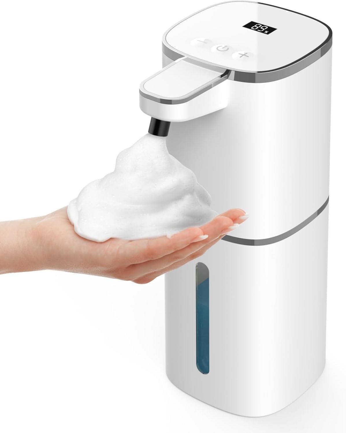 Luxspire Automatic Foaming Soap Dispenser, Touchless Foam Soap Dispenser, Rechargeabled 9 Adjustable Levels & IPX5 Waterproof Wall Mounted 420ml Soap Container for Bathroom, Kitchen and Hotel, White