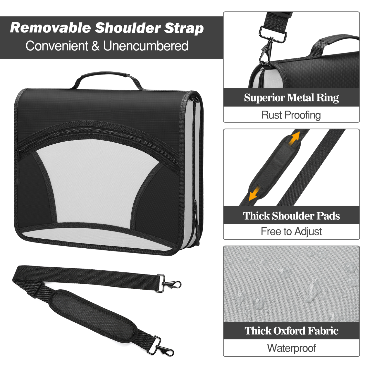  MoKo Zipper Binder, 3 in 3 Ring 600 Sheet Capacity Binder Organizer, Black