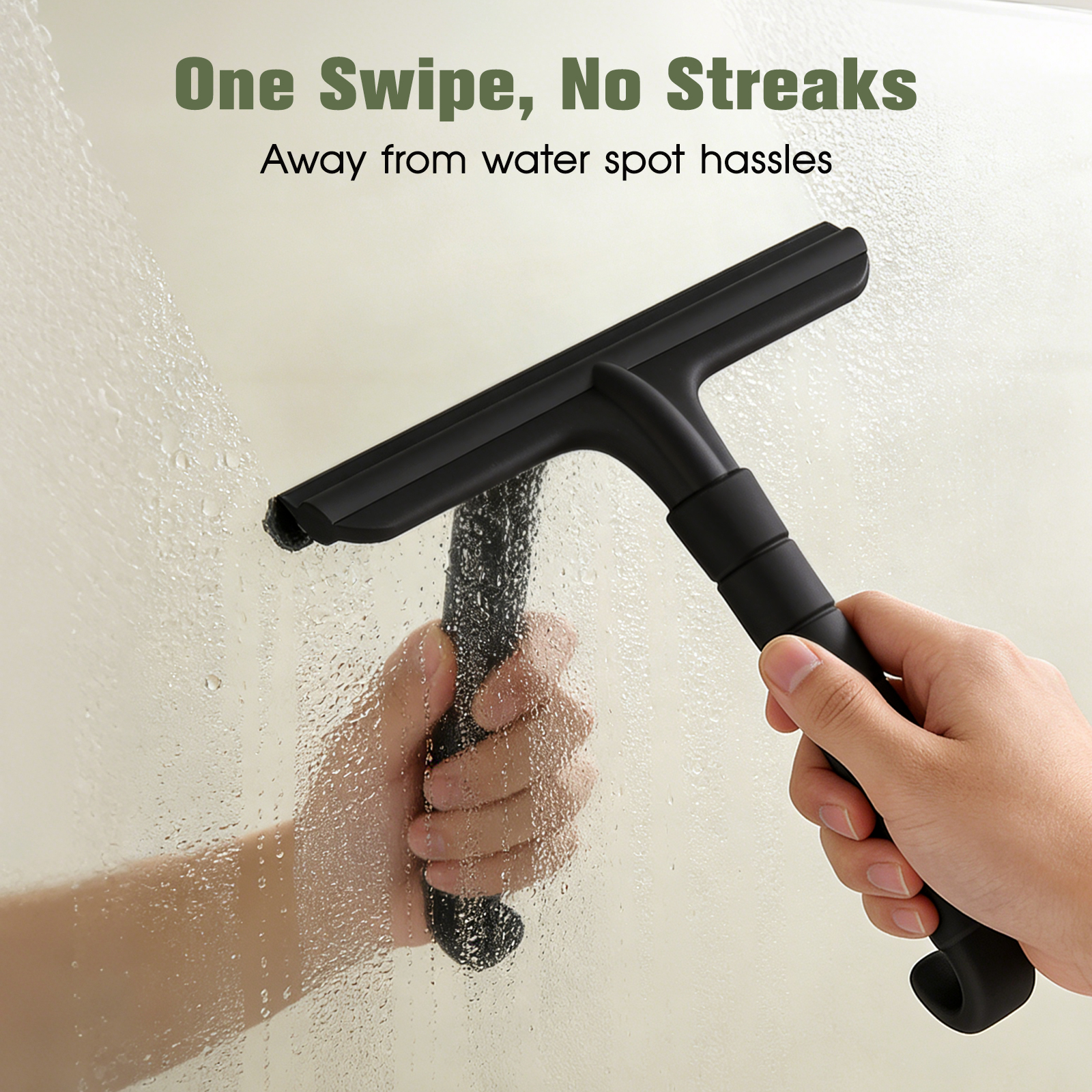Roylvan Shower Squeegee for Glass Doors, All-in-One Silicone Squeegee with Built-in Hook for Bathroom, Window, Mirror, Tile Wall,Car, Streak-Free Cleaner Tool,7.87-Inch Black