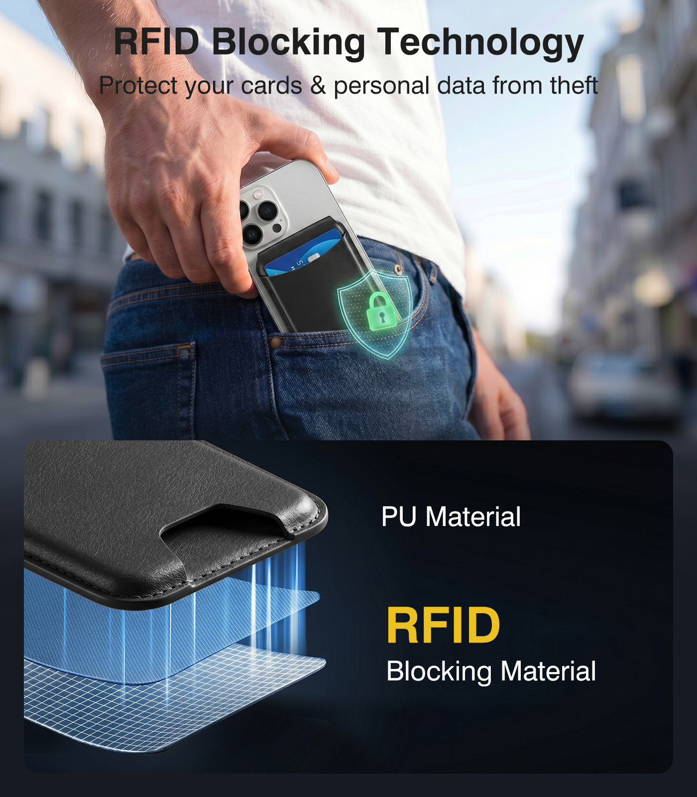 Moko for Magsafe Wallet, 7 Cards Holder Adjustable Stand RFID Blocking Magnetic Phone Wallets, Slim Leather Magnetic Wallet for iPhone 17e/17/16/15/14/13/12 Series, Black