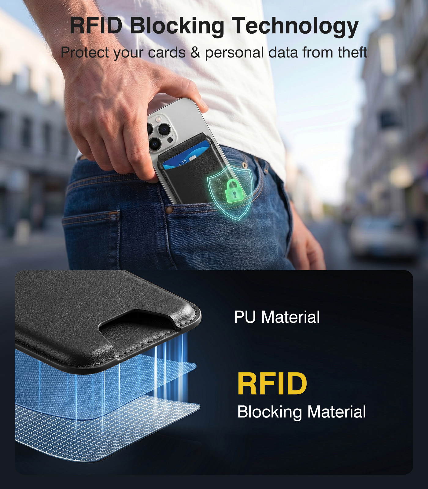Moko for Magsafe Wallet, 7 Cards Holder Adjustable Stand RFID Blocking Magnetic Phone Wallets, Slim Leather Magnetic Wallet for iPhone 17e/17/16/15/14/13/12 Series, Black