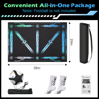 MoKo 35"x24" Soccer Training Mat with Video, Soccer Training Equipment for Kids Improve Agility & Coordination, Non-Slip Socks & Storage Bag, Portable Soccer Trainer Kit Gift for Players, Black