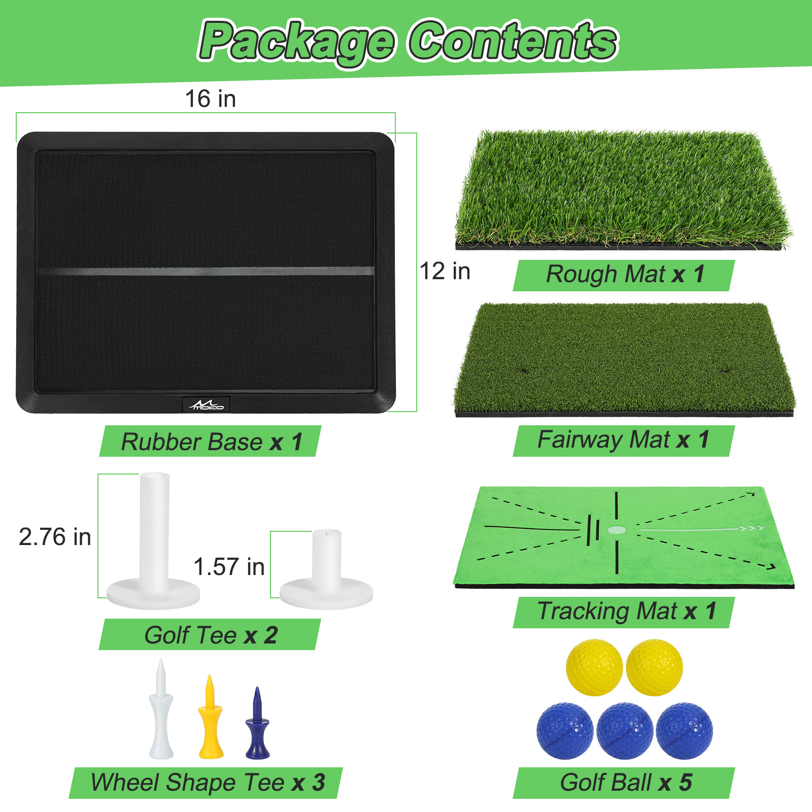 MoKo Golf Hitting Mat, 3 in 1 Golf Practice Mat for Swing Path Feedback Includes Fairway, Rough & Putting Pad Training Mats on No-Slip Rubber Base, Golfer Gifts for Men Women