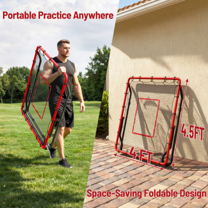 MoKo Baseball Rebounder Net, 4x4.5FT Pitch Back Trainer with 5 Adjustable Angles, Foldable Rebound Net.