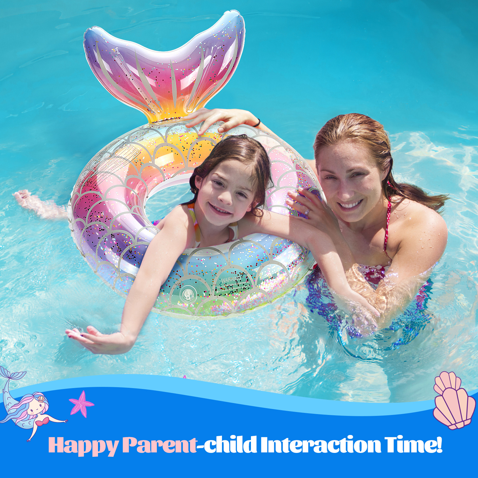 MoKo Mermaid Pool Floats for Kids & Adults, Inflatable Swimming Ring Summer Toy, Rainbow