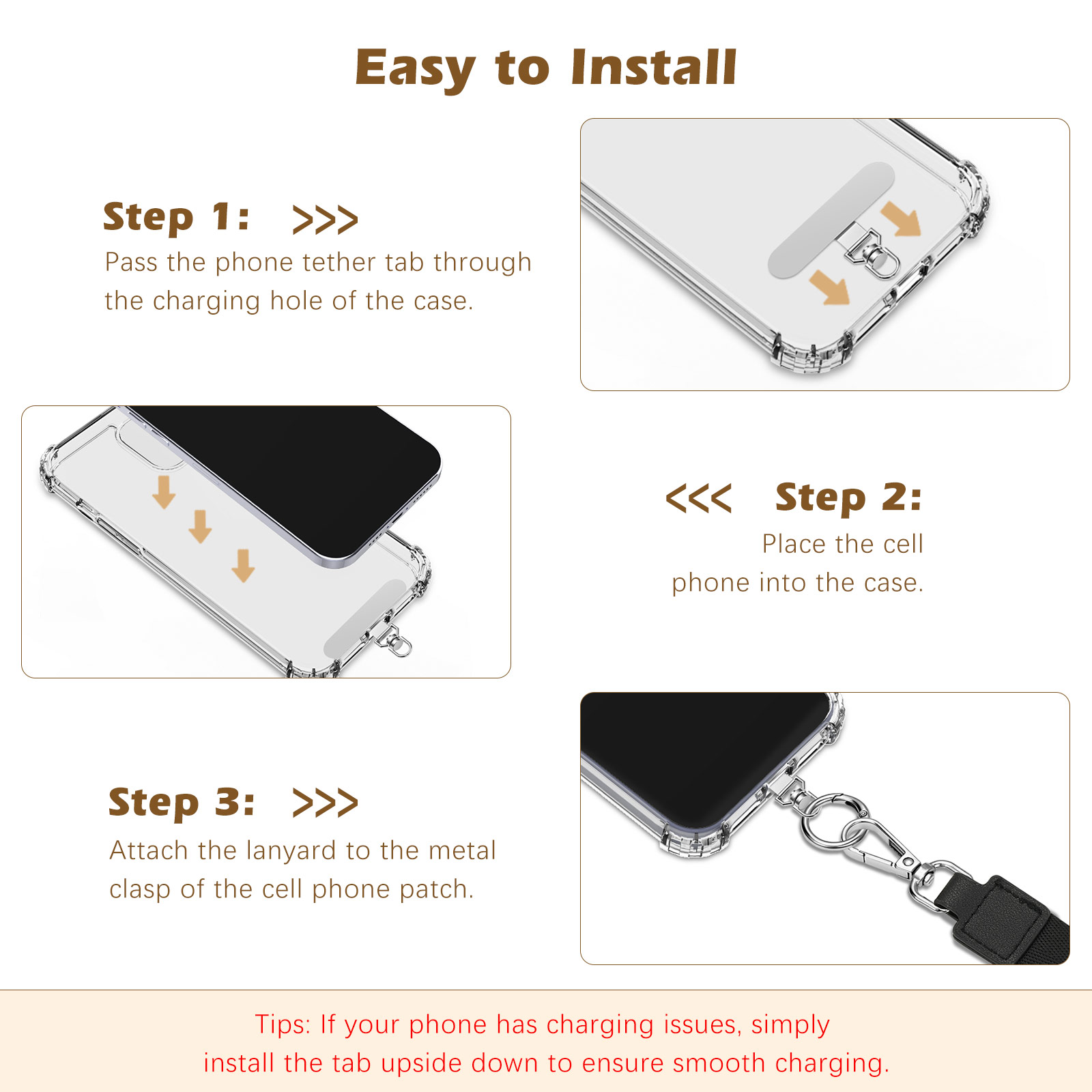 MoKo Phone Crossbody Lanyard with RFID Wallet, Clip and Go Strap Crossbody Lanyard & Detachable Wallet with ID Window, Adjustable iPhone Strap with 360° Rotatable Phone Tabs, Black