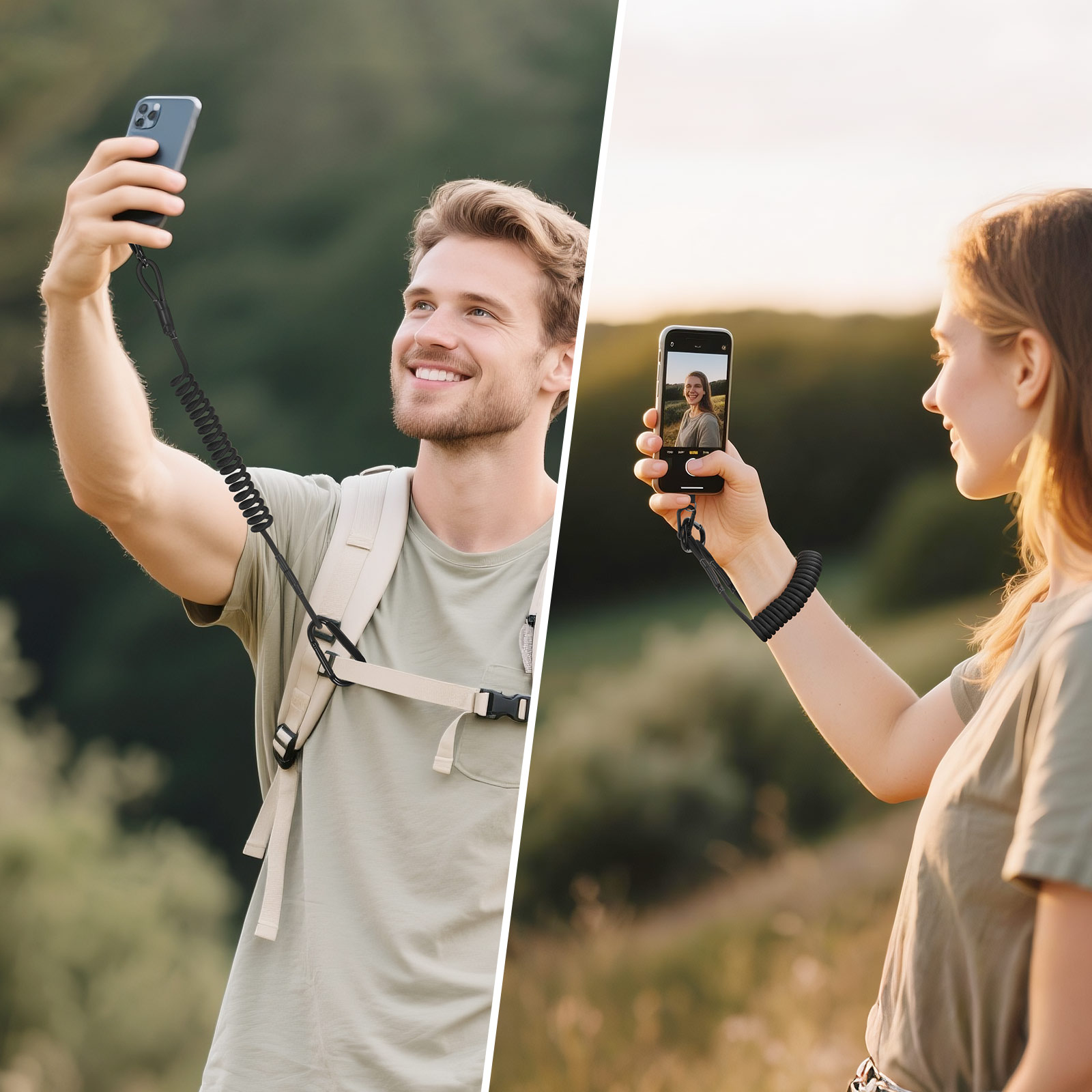 MoKo Retractable Phone Lanyard Strap, Anti-Theft Phone Tether Leash Harness with Carabiner Clip for Outdoor Hiking Skiing Fishing Kayaking, Fits iPhone and Most Smartphones, Black