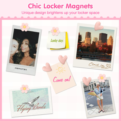 MoKo Locker Accessories Kit, 16Pcs Cute Locker Decor Accessories Set Includes Magnetic Locker Mirror, Whiteboard, Hooks, Magnets, Pen, Comb and Eraser, Office, Pink