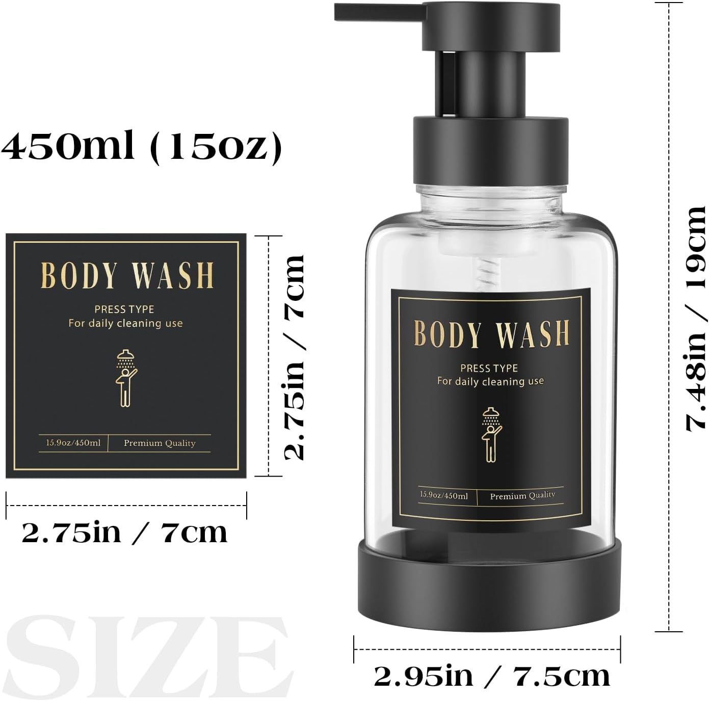 Luxspire Foaming Soap Dispenser, Glass Foam Pump Soap Dispenser, Non-Slip Hand Soap Dispenser with 5 Waterproof Labels, 15 Oz Refillable Liquid Soap Dispenser for Bathroom & Kitchen, Clear, 2 Pack