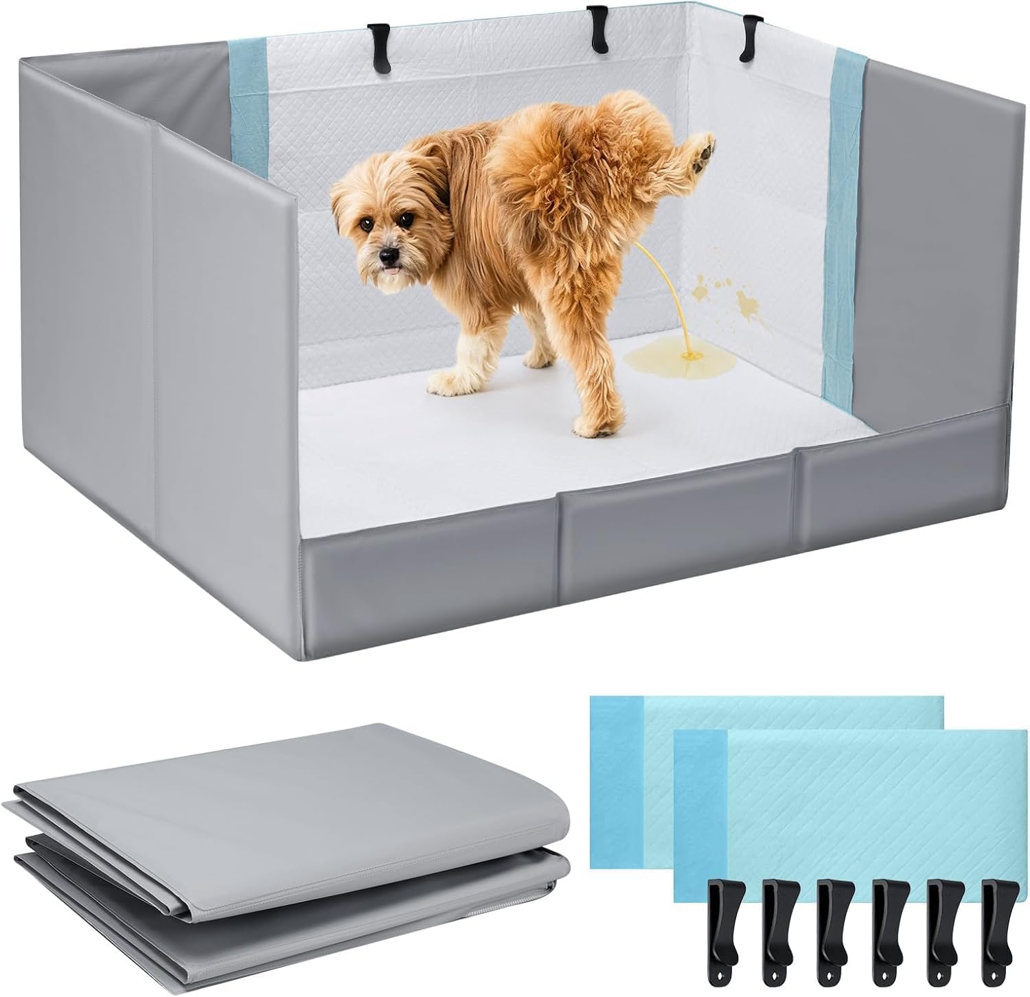 VavoPaw Dog Litter Box with High Walls, Foldable Dog Potty Tray for Puppy & Medium Dogs, Pee Pad Holder, No Assembly, Waterproof, Leak-Proof, Easy Clean, Portable for Travel,Gray