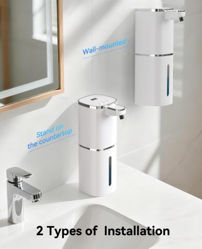 Luxspire Automatic Foaming Soap Dispenser, Touchless Foam Soap Dispenser, Rechargeabled 9 Adjustable Levels & IPX5 Waterproof Wall Mounted 420ml Soap Container for Bathroom, Kitchen and Hotel, White