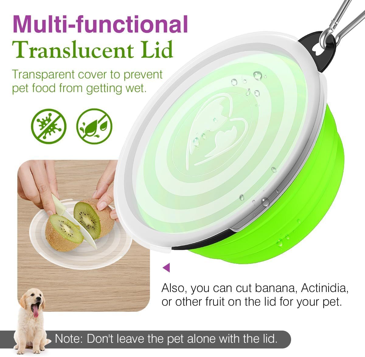 Pawaboo Collapsible Dog Bowls 2 Pack, Silicone Feeding Watering Bowls with Lids & Carabiners for Dogs Cats, Portable Water Feeder Food Bowl for Walking Traveling Home Use