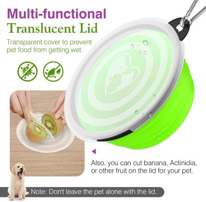 Pawaboo Collapsible Dog Bowls 2 Pack, Silicone Feeding Watering Bowls with Lids & Carabiners for Dogs Cats, Portable Water Feeder Food Bowl for Walking Traveling Home Use