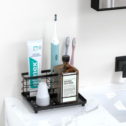 Luxspire Toothbrush Holders for Bathroom, Toothbrush Holder with Tray, Stainless Steel Holder for Toothbrush Toothpaste, Tooth Brushing Holder for Bathroom Countertop, 3-Slot
