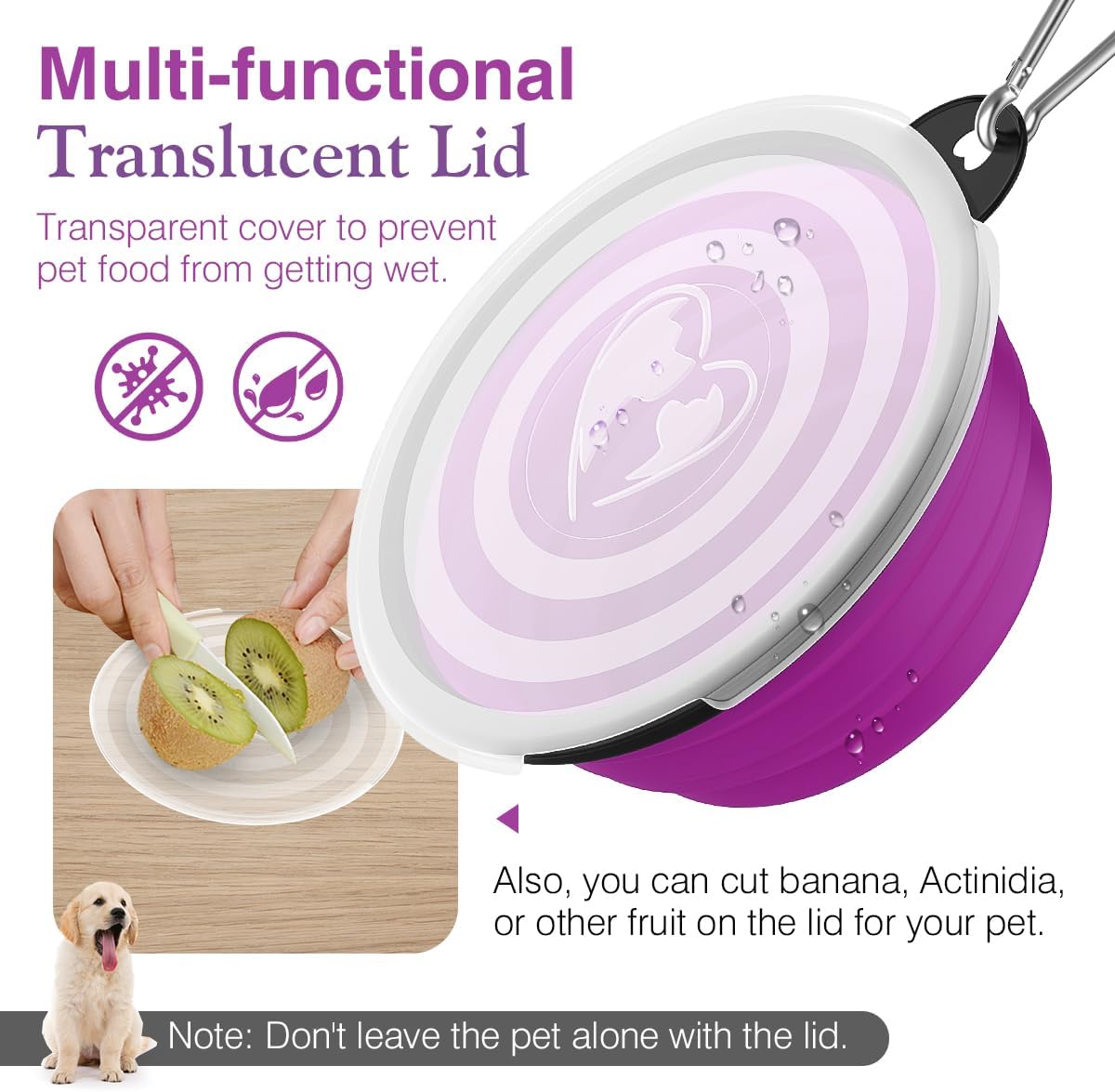 Pawaboo Collapsible Dog Bowls 2 Pack, Silicone Feeding Watering Bowls with Lids & Carabiners for Dogs Cats, Portable Water Feeder Food Bowl for Walking Traveling Home Use