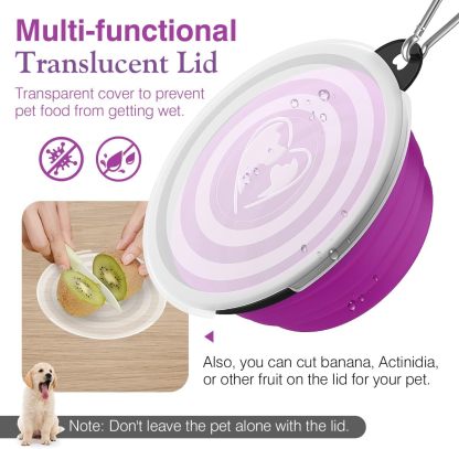 Pawaboo Collapsible Dog Bowls 2 Pack, Silicone Feeding Watering Bowls with Lids & Carabiners for Dogs Cats, Portable Water Feeder Food Bowl for Walking Traveling Home Use