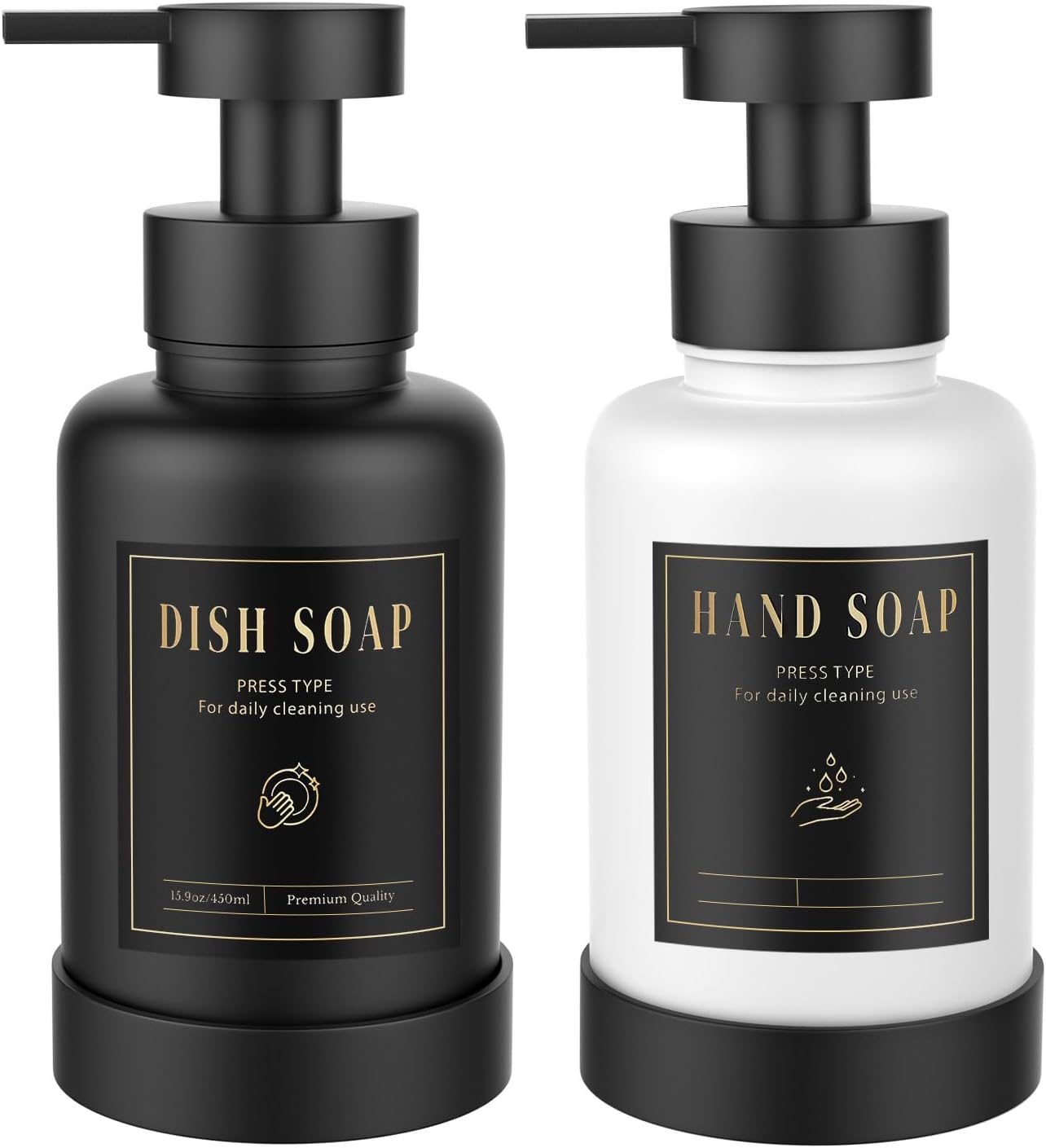 Luxspire Foaming Soap Dispenser, Glass Foam Pump Soap Dispenser, Non-Slip Hand Soap Dispenser with 5 Waterproof Labels, 15 Oz Refillable Liquid Soap Dispenser for Bathroom & Kitchen, Clear, 2 Pack