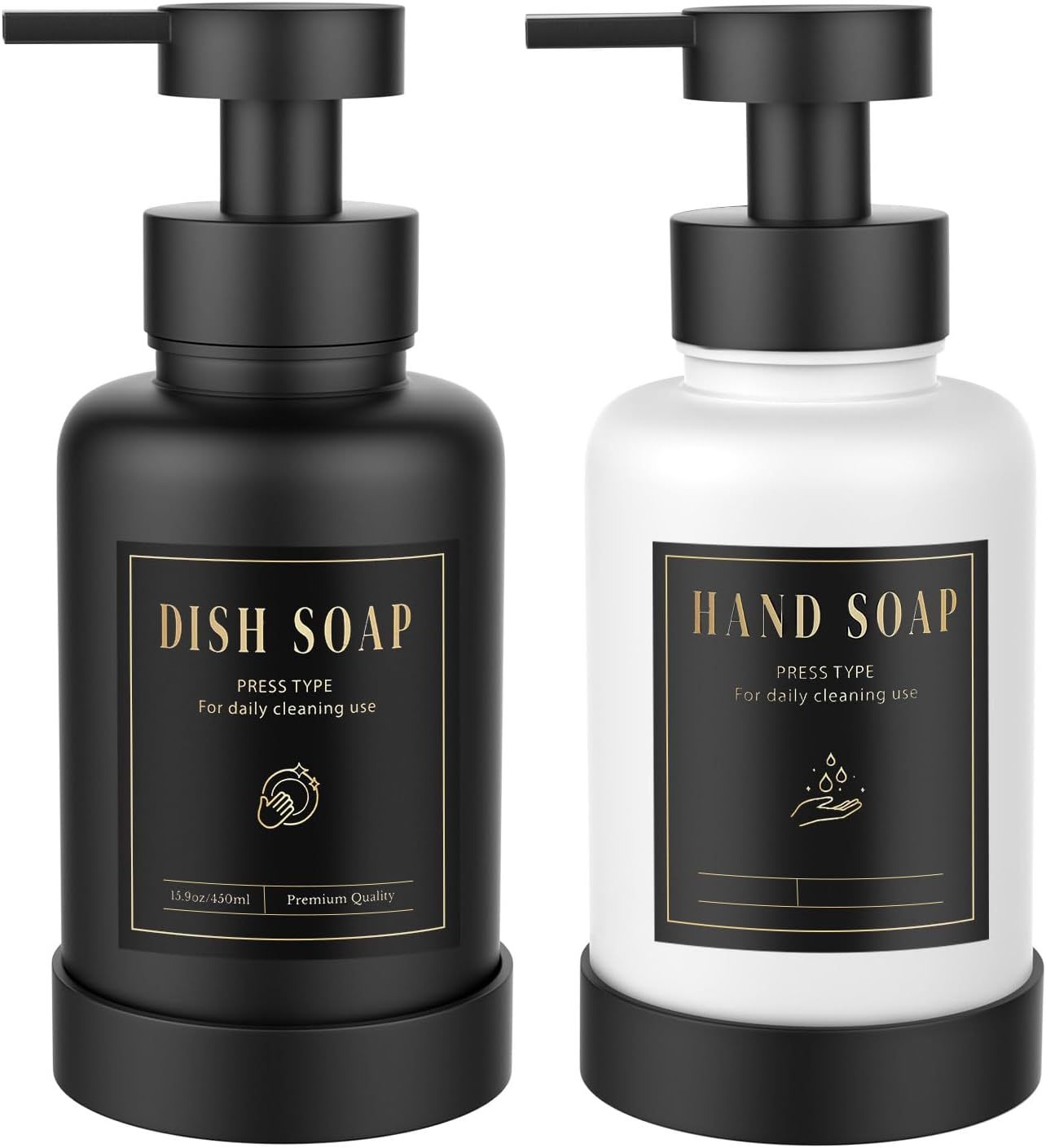 Luxspire Foaming Soap Dispenser, Glass Foam Pump Soap Dispenser, Non-Slip Hand Soap Dispenser with 5 Waterproof Labels, 15 Oz Refillable Liquid Soap Dispenser for Bathroom & Kitchen, Clear, 2 Pack