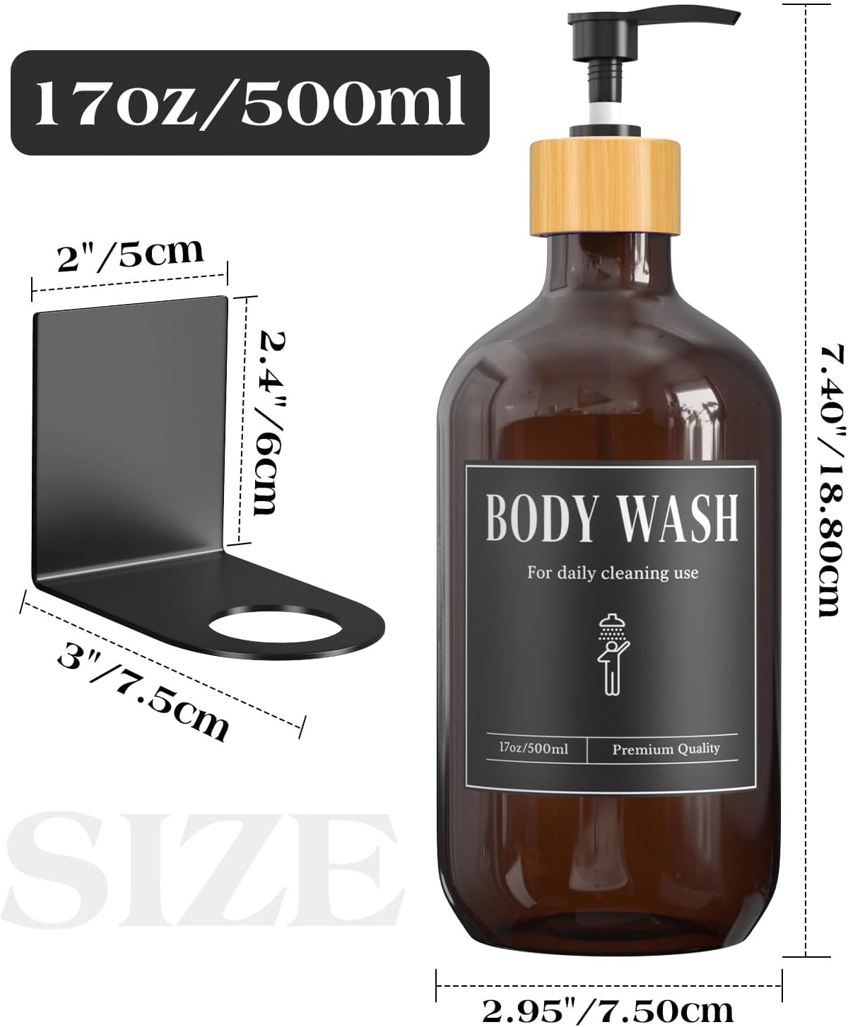 Luxspire Shampoo and Conditioner Dispenser, Shower Soap Dispenser Wall Mounted 3 Sets White Plastic Bottles Bamboo Pump, 500ml Shampoo and Conditioner Bottles for Bathroom, Shower Wall and Hotel
