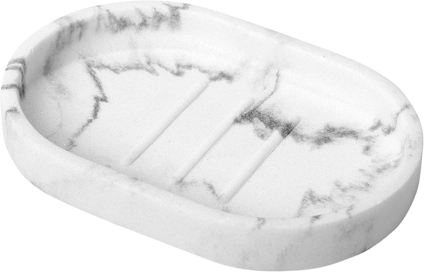 Luxspire Soap Dish, Bar Soap Holder, Soap Tray with Raised Design, Oval Soap Dish Soap Container for Bathroom Sink Kitchen Counter, Gravel White