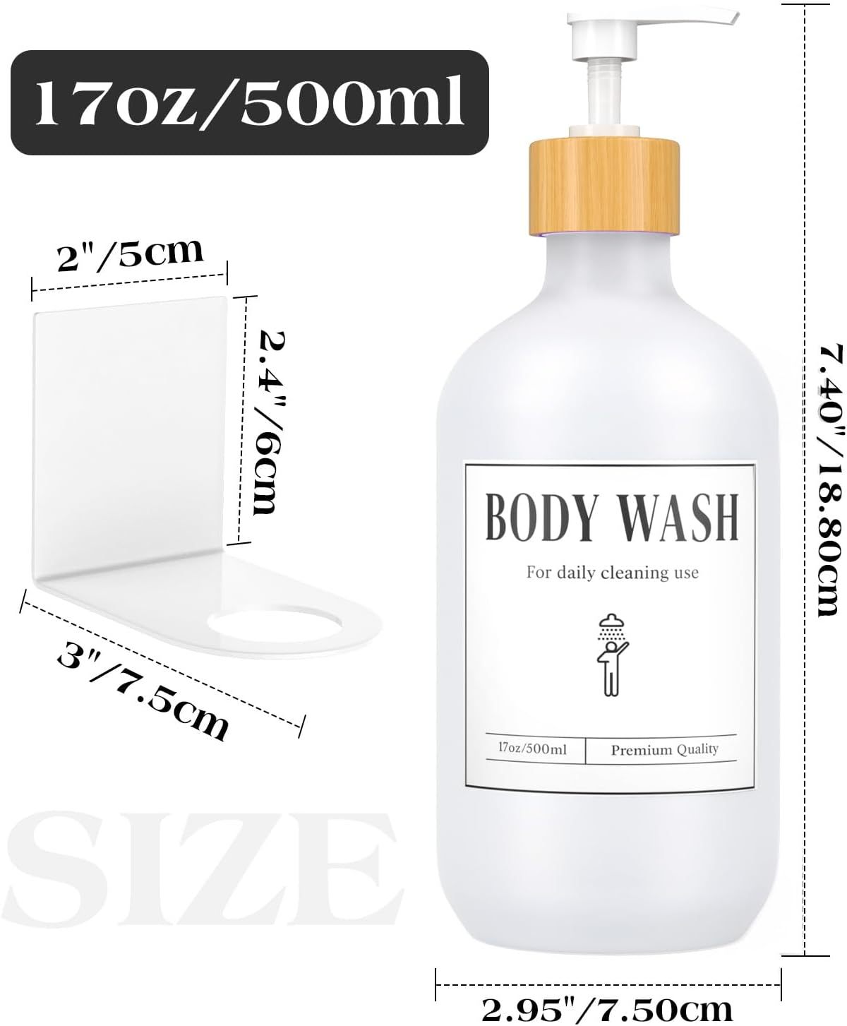 Luxspire Shampoo and Conditioner Dispenser, Shower Soap Dispenser Wall Mounted 3 Sets White Plastic Bottles Bamboo Pump, 500ml Shampoo and Conditioner Bottles for Bathroom, Shower Wall and Hotel
