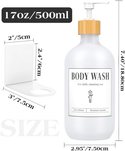 Luxspire Shampoo and Conditioner Dispenser, Shower Soap Dispenser Wall Mounted 3 Sets White Plastic Bottles Bamboo Pump, 500ml Shampoo and Conditioner Bottles for Bathroom, Shower Wall and Hotel