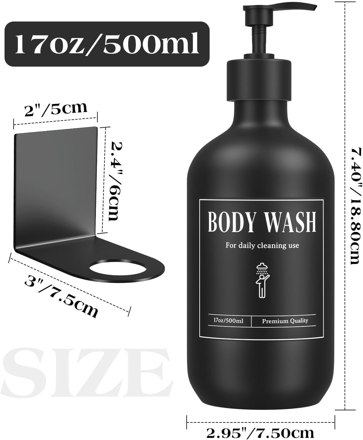 Luxspire Shampoo and Conditioner Dispenser, Shower Soap Dispenser Wall Mounted 3 Sets White Plastic Bottles Bamboo Pump, 500ml Shampoo and Conditioner Bottles for Bathroom, Shower Wall and Hotel