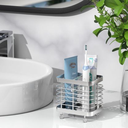 Luxspire Toothbrush Holders for Bathroom, Stainless Steel Electric Toothbrush Holder with Drain Holes, Toothbrush Toothpaste Razor Holder for Shower, Bathroom Accessories, Silver