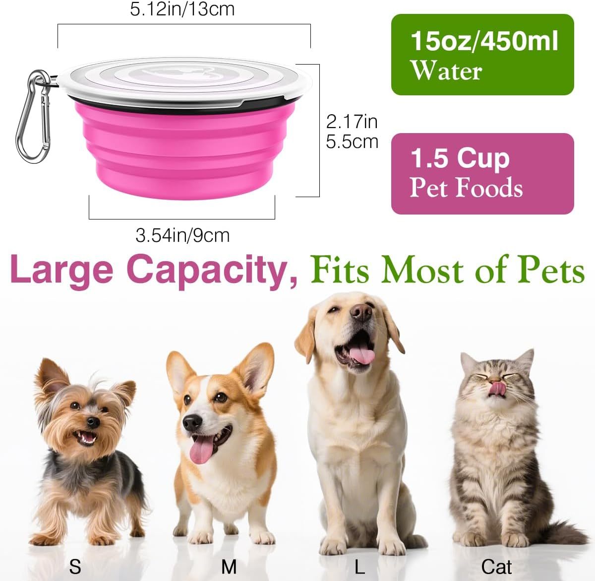 Pawaboo Collapsible Dog Bowls 2 Pack, Silicone Feeding Watering Bowls with Lids & Carabiners for Dogs Cats, Portable Water Feeder Food Bowl for Walking Traveling Home Use
