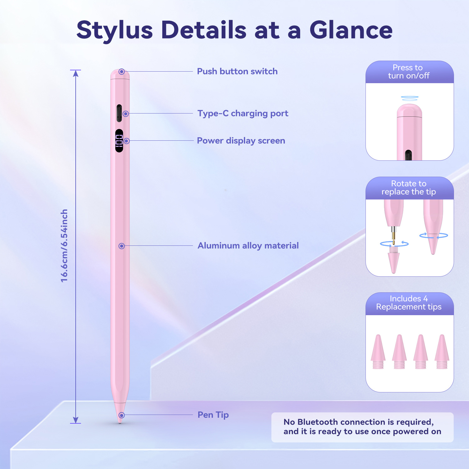 TIMOVO Pencil for iPad 2018-2025, Stylus Pen Compatible with Apple iPad 11/10/9/8/7/6/A16, Mini 7/6/5, Air M3/M2 11"/13"/5/4/3, Pro M4 13"/12.9"/11", Fast Charging, Pink