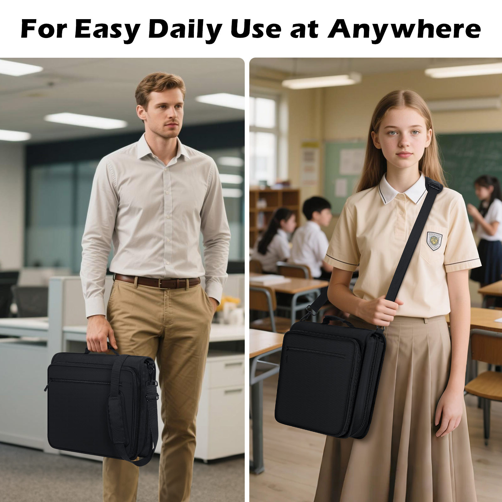 MoKo Zipper Binder, 2 Inch 500 Sheet Capacity Binder Organizer with Shoulder Strap, School Supplies,Black