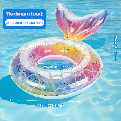 MoKo Mermaid Pool Floats for Kids & Adults, Inflatable Swimming Ring Summer Toy, Rainbow