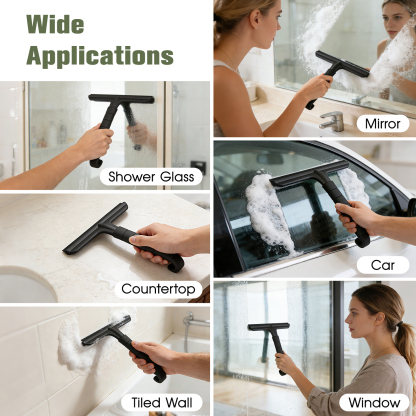 Roylvan Shower Squeegee for Glass Doors, All-in-One Silicone Squeegee with Built-in Hook for Bathroom, Window, Mirror, Tile Wall,Car, Streak-Free Cleaner Tool,7.87-Inch Black