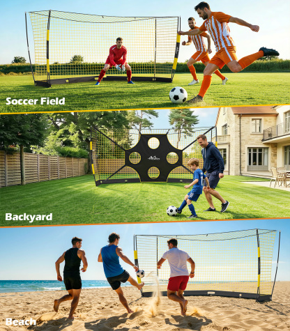 MoKo 12x6 FT Soccer Goal with Precision Target, Quick Setup Soccer Goals for Backyard Indoor & Outdoor, Portable Soccer Net Training Equipment with Foldable Base, Sturdy Ground Stakes & Carry Bag
