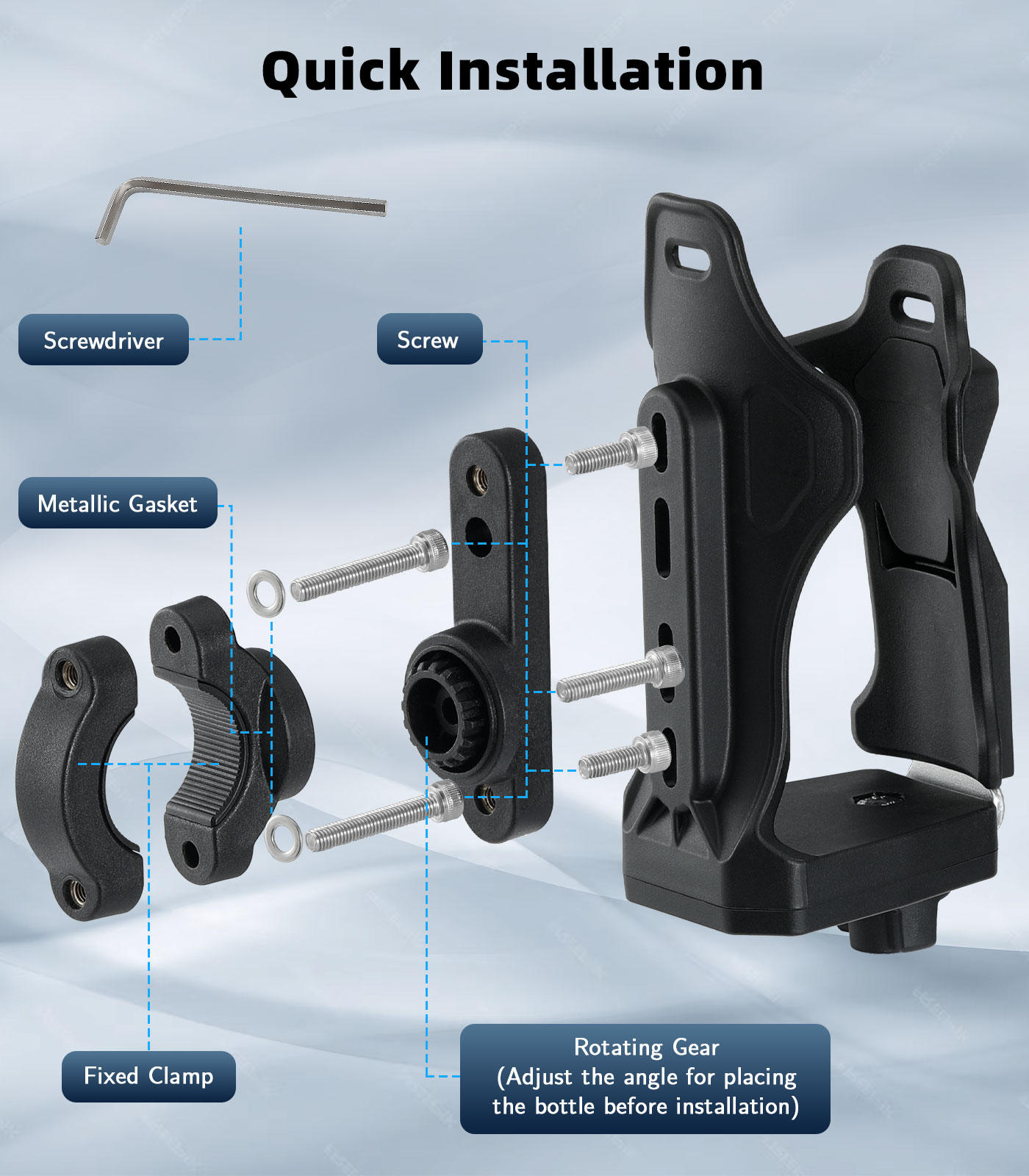  MoKo Universal Bike Water Bottle Cage Holder for for 1.9-3.6" Diameter Bottle, Handlebar & Frame, Fits Bicycle, Motorcycle, Stroller, Scooter, Wheelchair & ATV