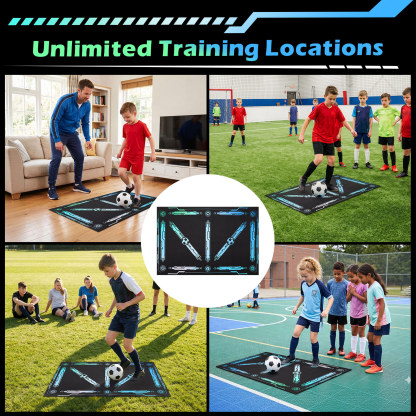 MoKo 35"x24" Soccer Training Mat with Video, Soccer Training Equipment for Kids Improve Agility & Coordination, Non-Slip Socks & Storage Bag, Portable Soccer Trainer Kit Gift for Players, Black