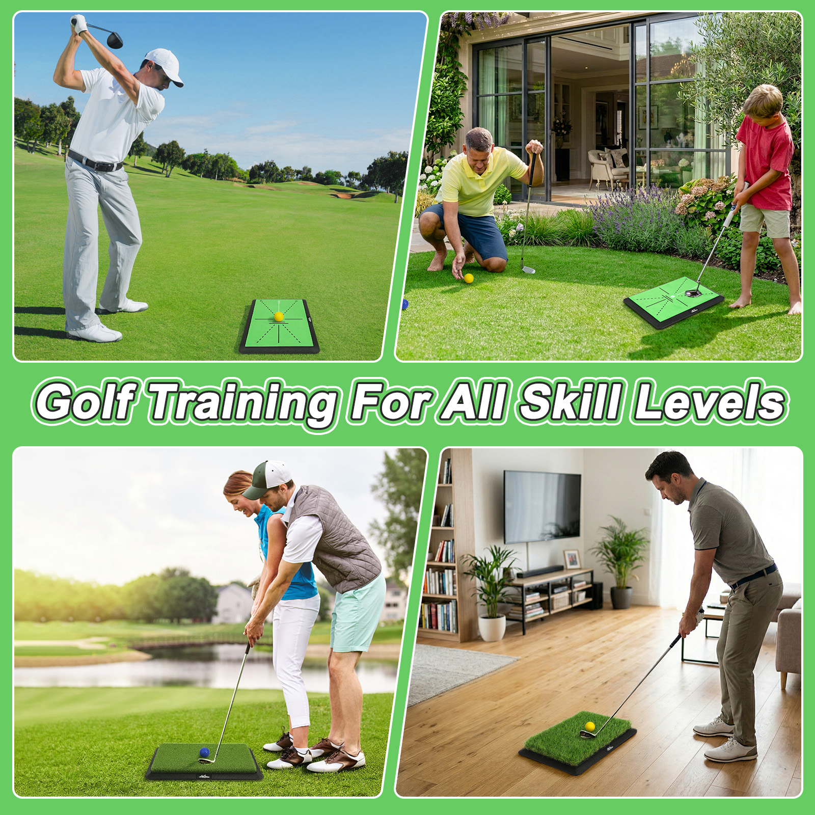 MoKo Golf Hitting Mat, 3 in 1 Golf Practice Mat for Swing Path Feedback Includes Fairway, Rough & Putting Pad Training Mats on No-Slip Rubber Base, Golfer Gifts for Men Women
