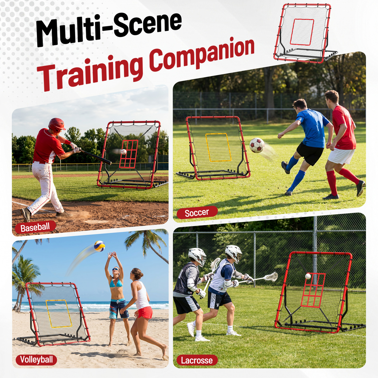 MoKo Baseball Rebounder Net, 4x4.5FT Pitch Back Trainer with 5 Adjustable Angles, Foldable Rebound Net.