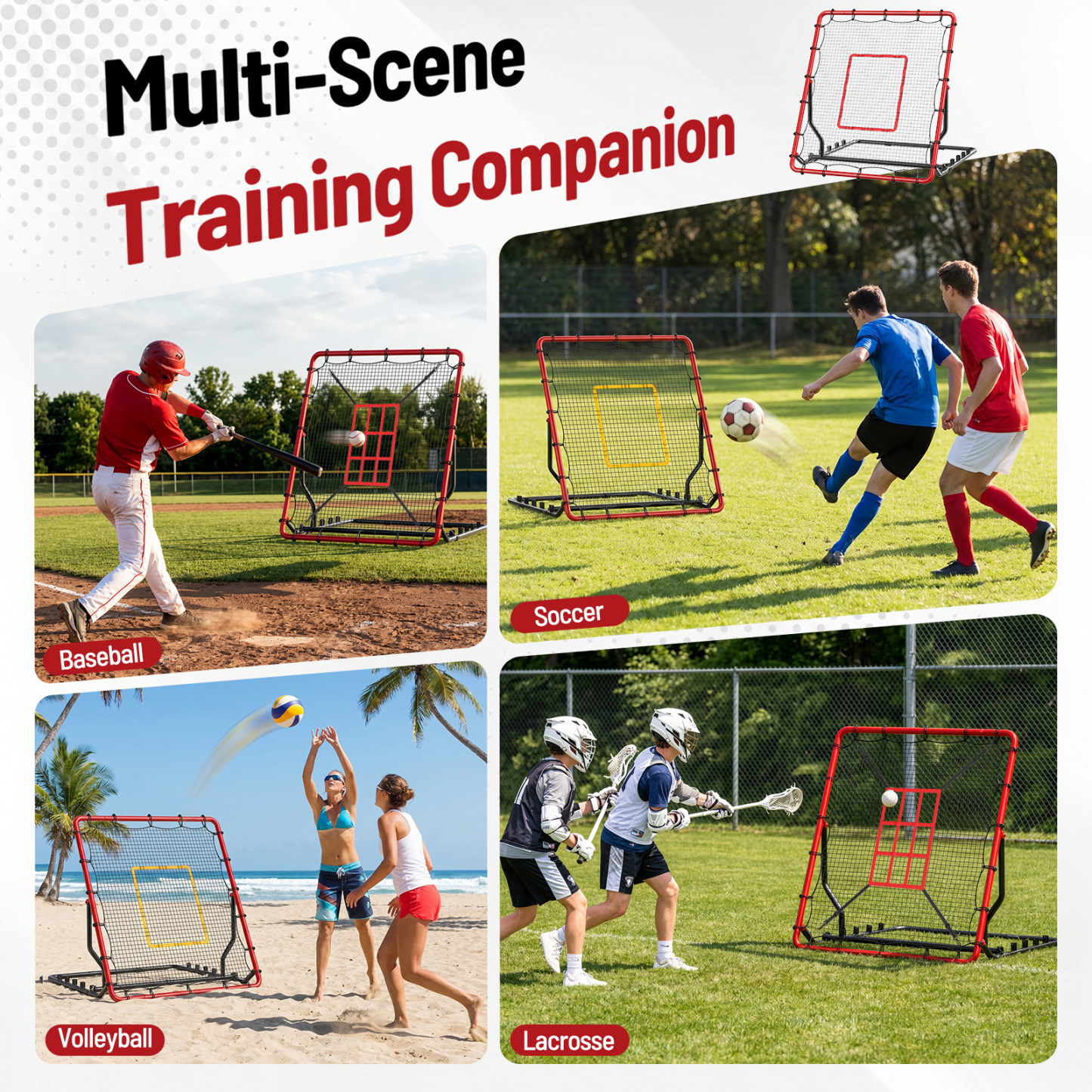 MoKo Baseball Rebounder Net, 4x4.5FT Pitch Back Trainer with 5 Adjustable Angles, Foldable Rebound Net.