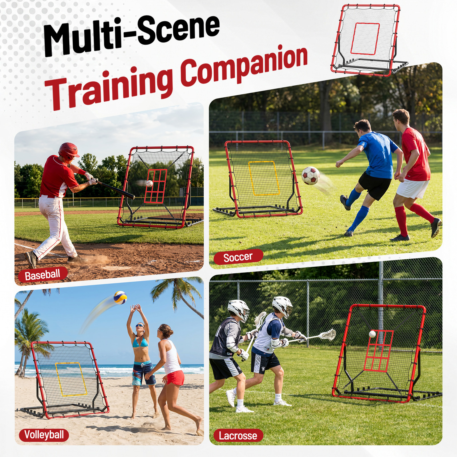 MoKo Baseball Rebounder Net, 4x4.5FT Pitch Back Trainer with 5 Adjustable Angles, Foldable Rebound Net.