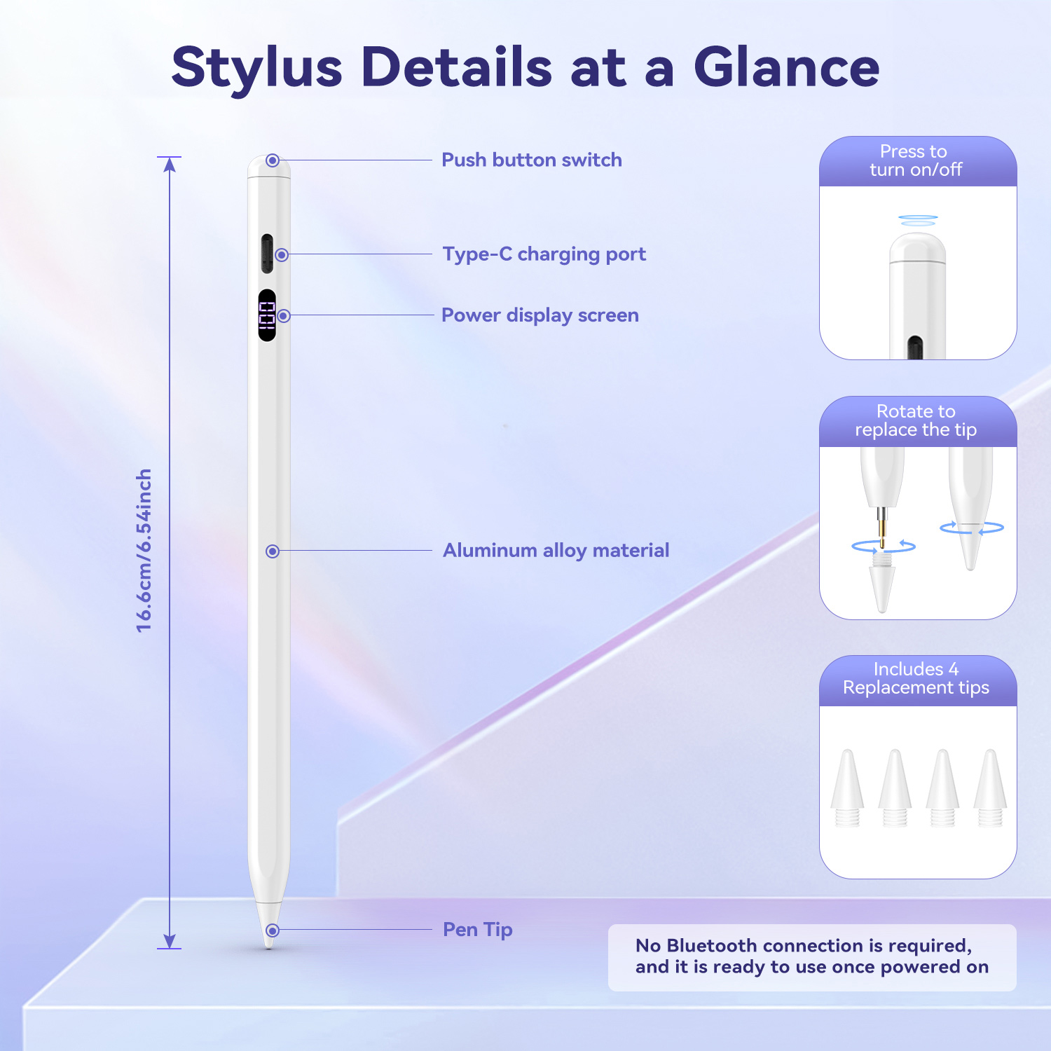 TIMOVO iPad Pencil for (A16) 11th Gen with Power Display, Stylus Pen for 2018-2025 Apple iPad 10/9/8/7/6, Air M3/M2 11"/13"/5/4/3, Mini 7/6/5, Pro M4 13"/12.9"/11", White