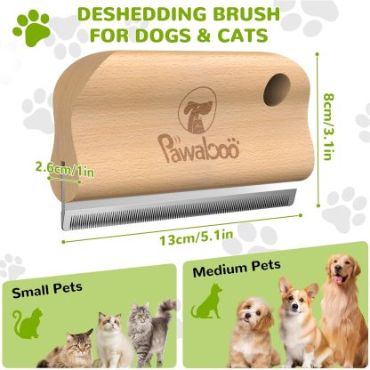 Pawaboo Deshedding Brush for Dogs & Cats, Dog Hair Removal Comb with Ergonomic Gripping, Wooden Grooming Shedding Brush for Short Hair Dogs and Cats, Hangable Pet Cleaning Comb Supplies