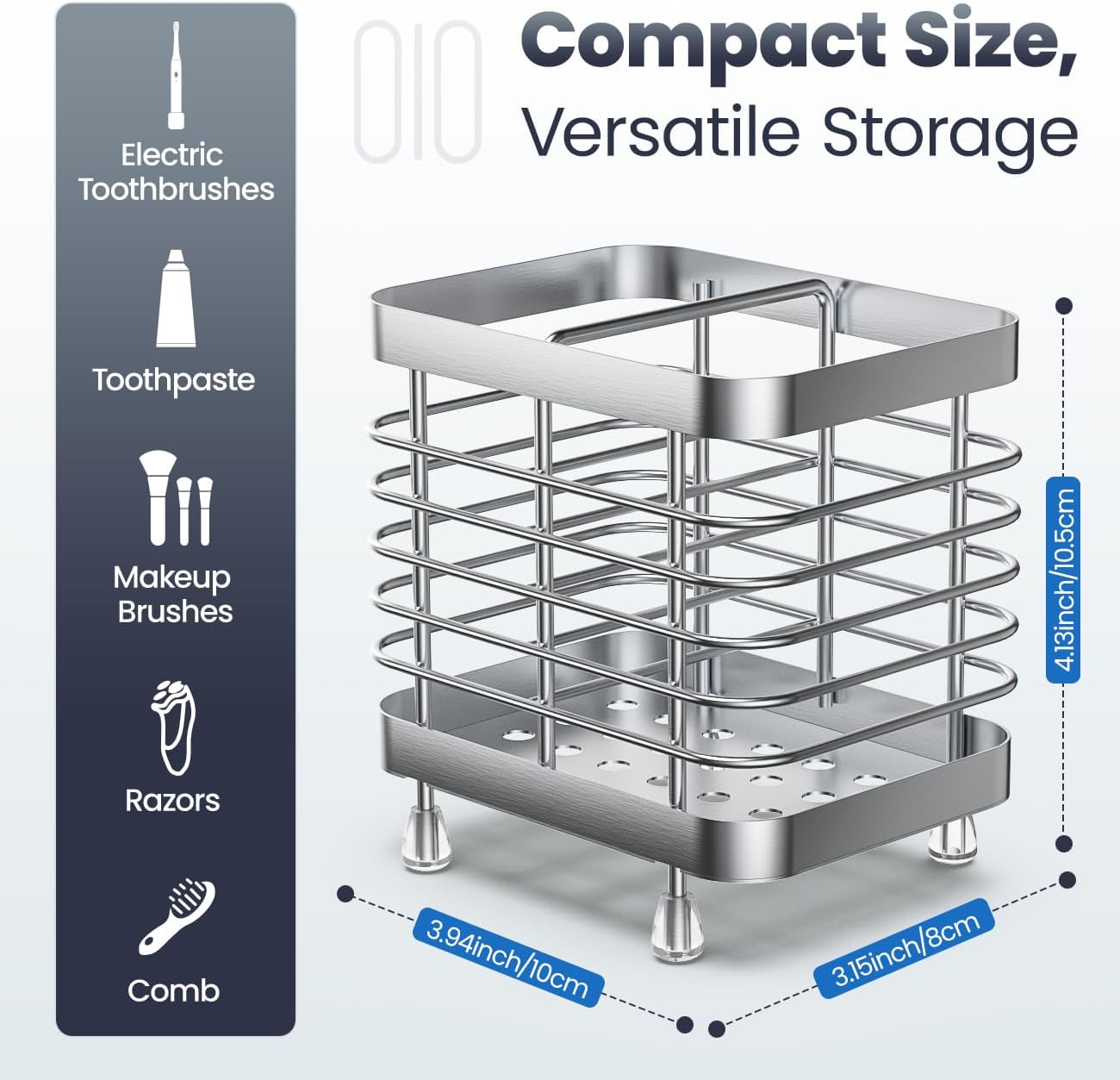 Luxspire Toothbrush Holders for Bathroom, Stainless Steel Electric Toothbrush Holder with Drain Holes, Toothbrush Toothpaste Razor Holder for Shower, Bathroom Accessories, Silver